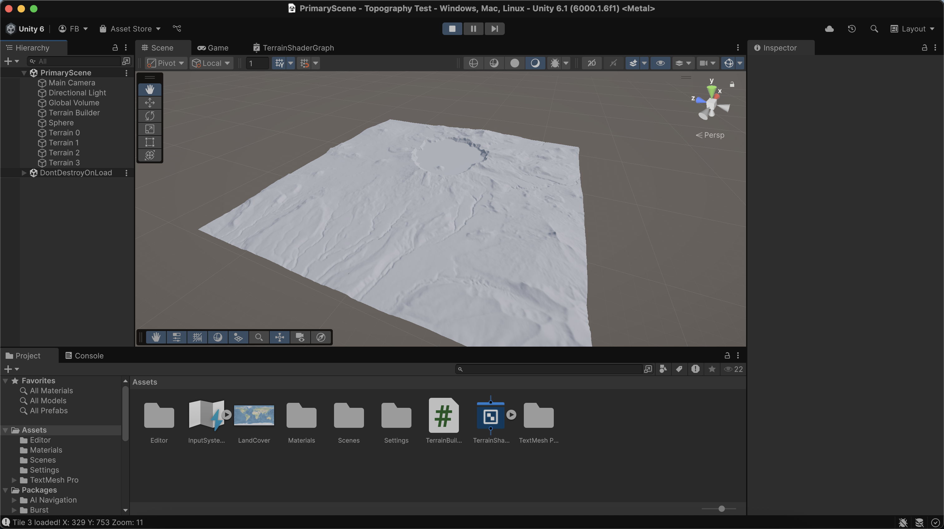 A screenshot of the Unity game engine workspace focused on a 3D model of Crater Lake